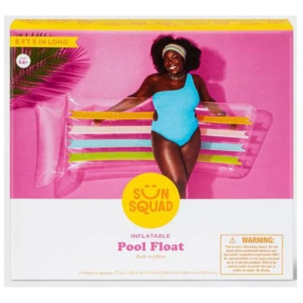 Sun Squad Inflatable Pool Lounge Float with Rainbow Stripes
